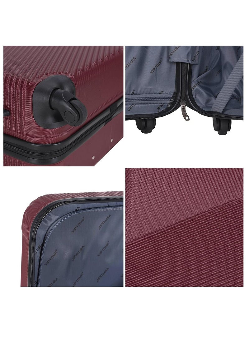VIPTOUR 3-Piece ABS Hardside Trolley Luggage Set, Spinner Wheels with Number Lock 20/24/28 Inches - Burgundy  - Image 4