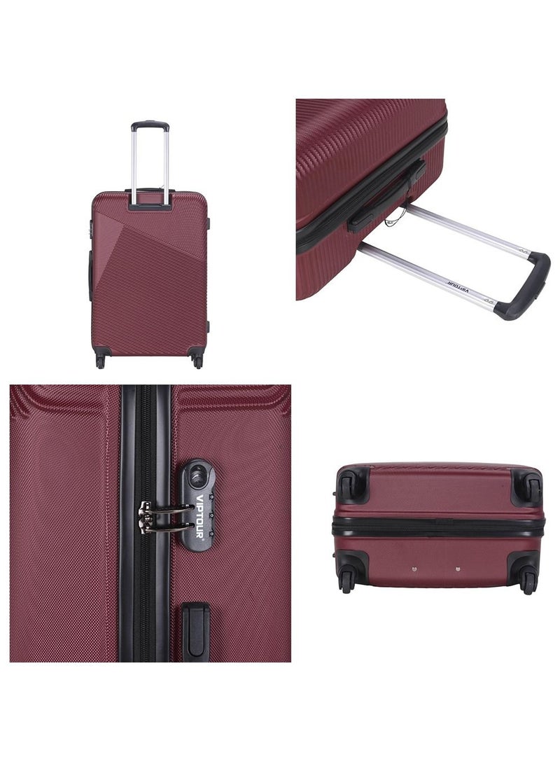VIPTOUR 3-Piece ABS Hardside Trolley Luggage Set, Spinner Wheels with Number Lock 20/24/28 Inches - Burgundy  - Image 3