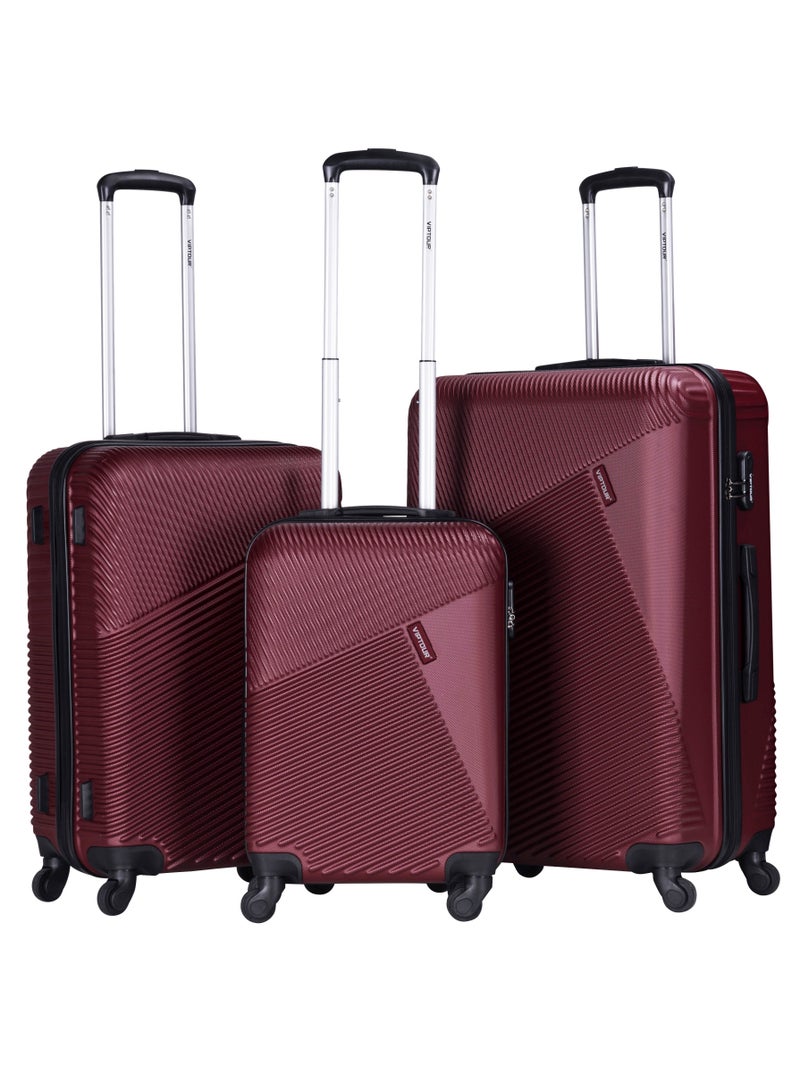 VIPTOUR 3-Piece ABS Hardside Trolley Luggage Set, Spinner Wheels with Number Lock 20/24/28 Inches - Burgundy  - Image 1
