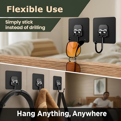 DALUCI Large Adhesive Wall Hook – Heavy Duty Wall Hanger Hooks for Hanging Without Drill | Waterproof, Rustproof Wall Stick Hooks for Kitchen, Bathroom, Home & Office Use (Big Hook Black, 20) - Image 4