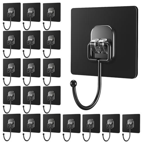 DALUCI Large Adhesive Wall Hook – Heavy Duty Wall Hanger Hooks for Hanging Without Drill | Waterproof, Rustproof Wall Stick Hooks for Kitchen, Bathroom, Home & Office Use (Big Hook Black, 20) - Image 1