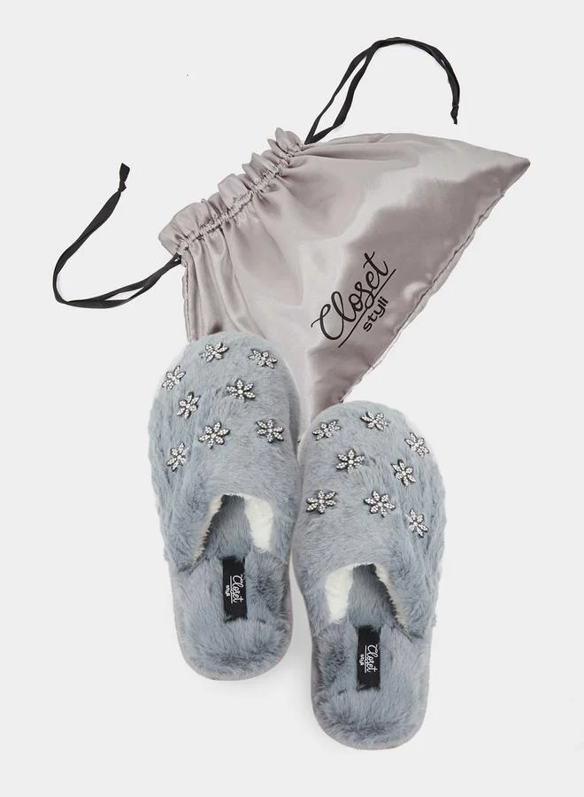 Closet Embellished Detail Padded Bedroom Slippers