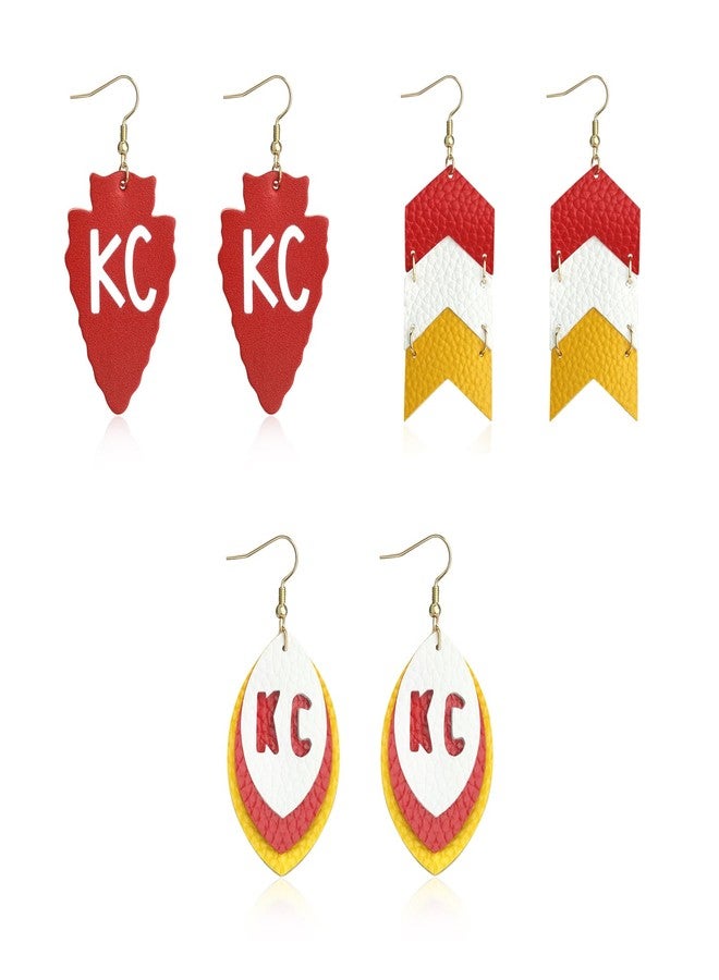 imani 3 pair Leather Earrings for Football Fans K&C Earrings Kansas City Inspired jewelry Earrings - Image 1