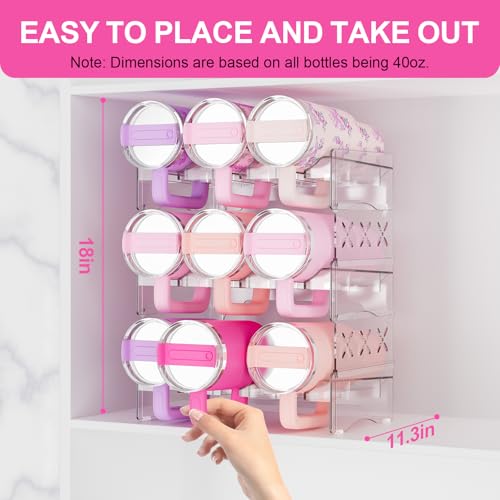 JYPS Water Bottle Tumbler Organizer, Stackable Stanley 40oz with Handle Cup Organizer, Large Water Bottle Holder Stanley Cup Accessories for Cabinet Pantry Kitchen Organizers and Storage(9-Bottle) - Image 2