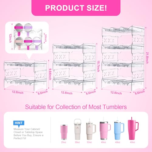 JYPS Water Bottle Tumbler Organizer, Stackable Stanley 40oz with Handle Cup Organizer, Large Water Bottle Holder Stanley Cup Accessories for Cabinet Pantry Kitchen Organizers and Storage(9-Bottle) - Image 4