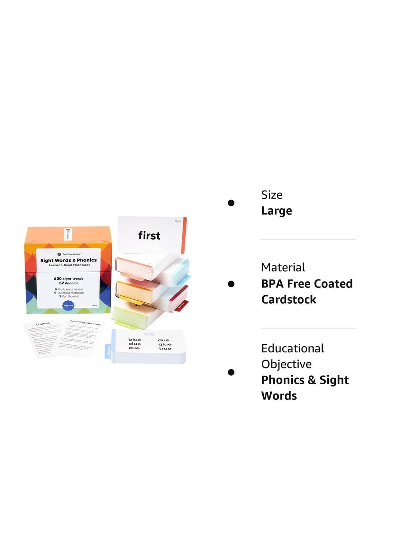 Think Tank Scholar 652 Sight Words/Phonics Flash Cards, Learn to Read: CVC Blends, Short/Long Vowel Sounds, Dolch & Fry High Frequency Site Words + Games: Preschool PreK Kindergarten 1st 2nd 3rd Grade - pzsku/ZC677A6345FC44C0EB45AZ/45/_/1688156721/5e1abb22-e4db-45f3-a62a-aeeda81bcd5a