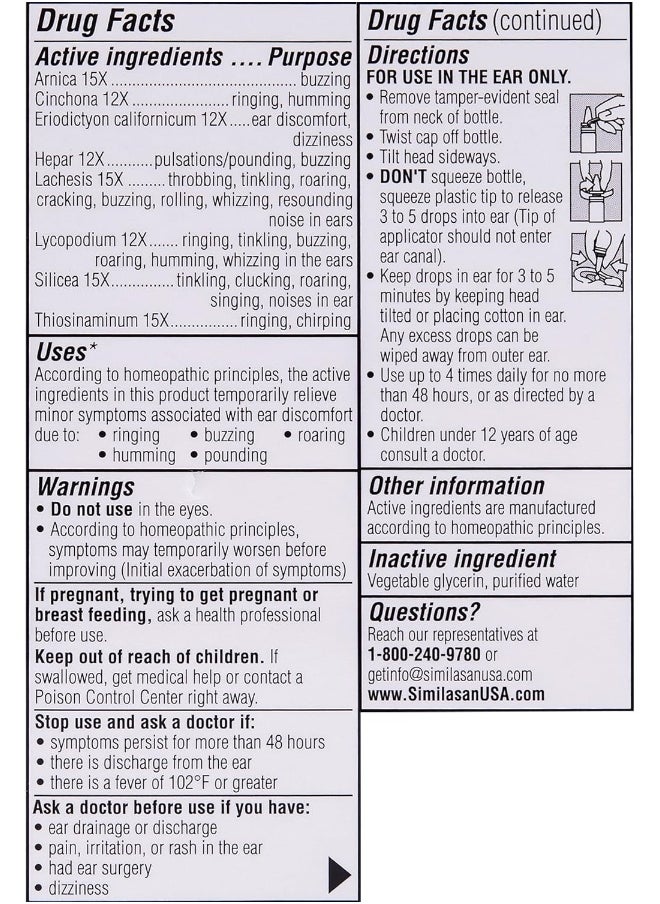 Similasan - Ear Ringing Remedy Drops, 0.33 Ounce, 2 Count - Image 1