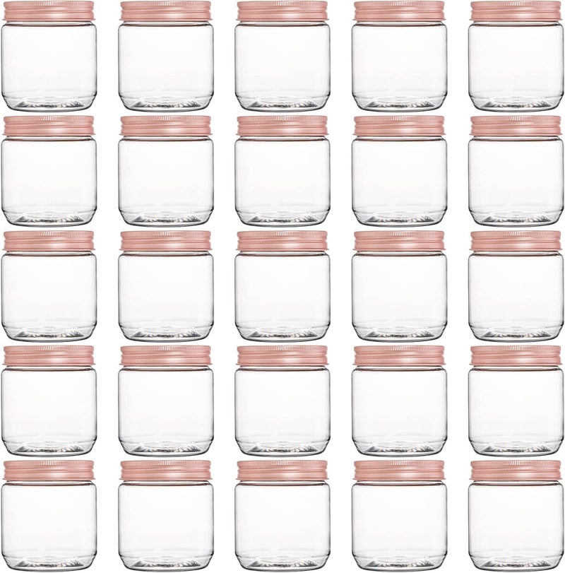 Fasmov 25 Pack 8 Ounce Clear Plastic Jars Containers with Rose Gold Lids, Round Empty Plastic Slime Storage Containers for Kitchen & Household Storage - BPA Free - Image 1