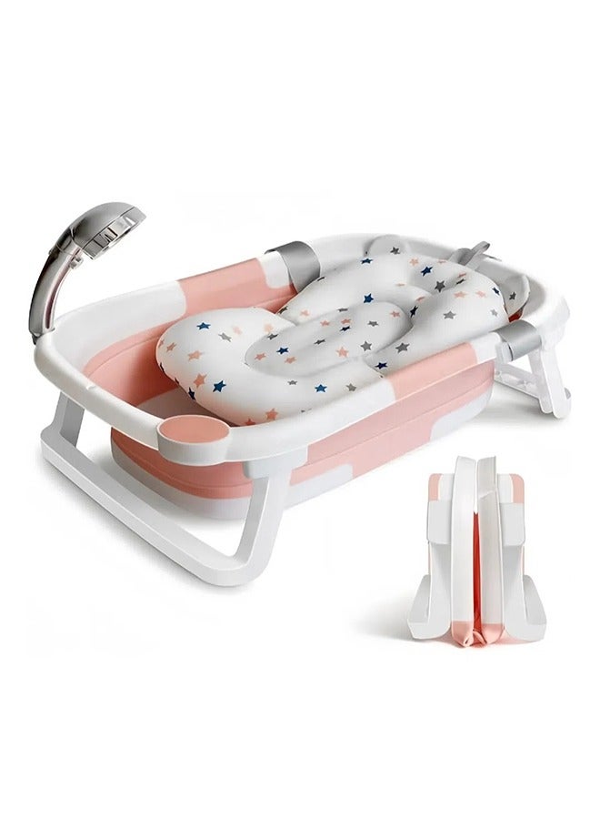 Baby Portable Foldable Bathtub With Soft Cushion Water Plug And Anti Slip Support Legs -Pink - Image 1
