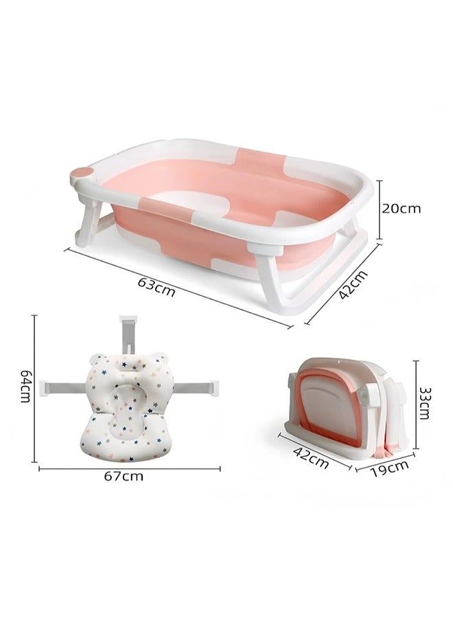 Baby Portable Foldable Bathtub With Soft Cushion Water Plug And Anti Slip Support Legs -Pink - Image 3
