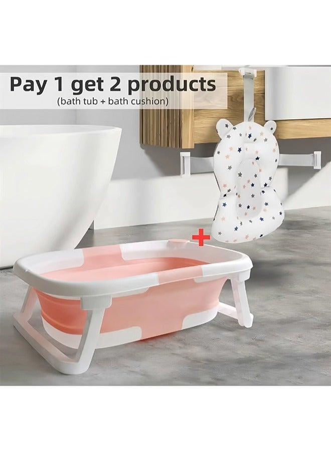 Baby Portable Foldable Bathtub With Soft Cushion Water Plug And Anti Slip Support Legs -Pink - Image 4