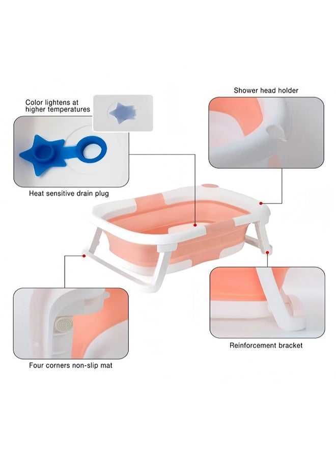 Baby Portable Foldable Bathtub With Soft Cushion Water Plug And Anti Slip Support Legs -Pink - Image 5