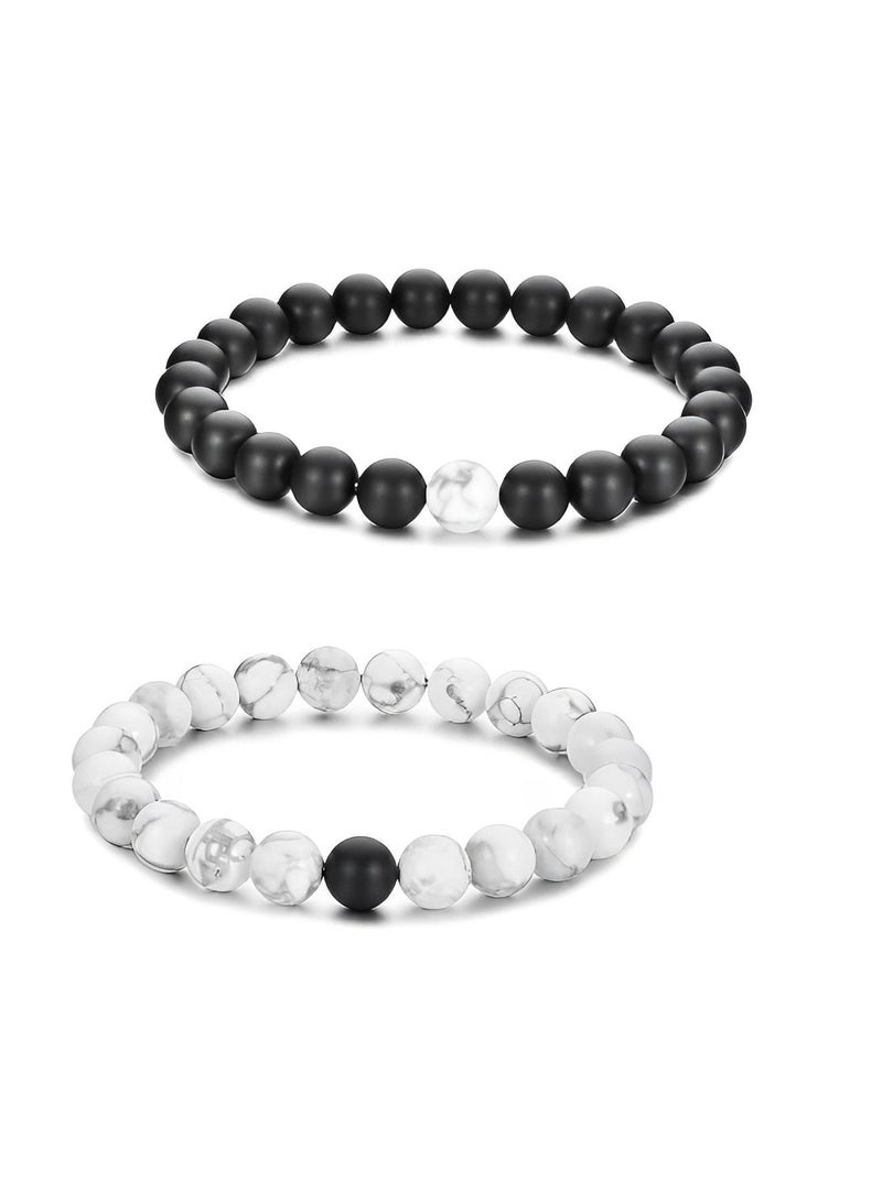 Men's & Women's Classic Natural Stone Beaded Bracelets (2 Pieces, White/Black) - Image 1