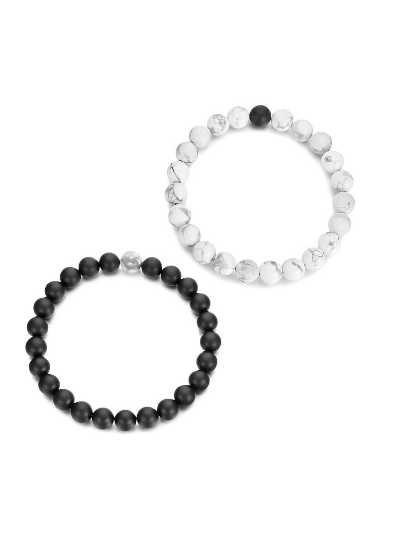 Men's & Women's Classic Natural Stone Beaded Bracelets (2 Pieces, White/Black) - Image 2
