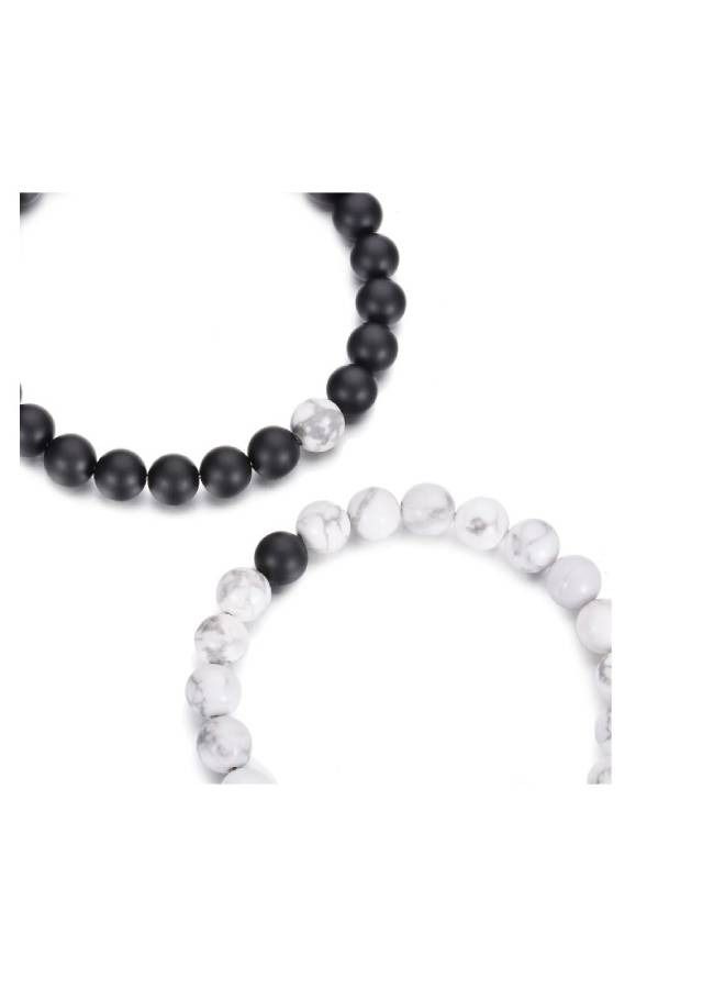 Men's & Women's Classic Natural Stone Beaded Bracelets (2 Pieces, White/Black) - Image 5