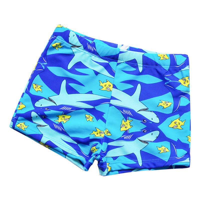 Generic Boys swimming trunks primary school students swimming pants with drawstring cartoon cute summer swimming beach adjustable boxer swimsuit Blue shark
