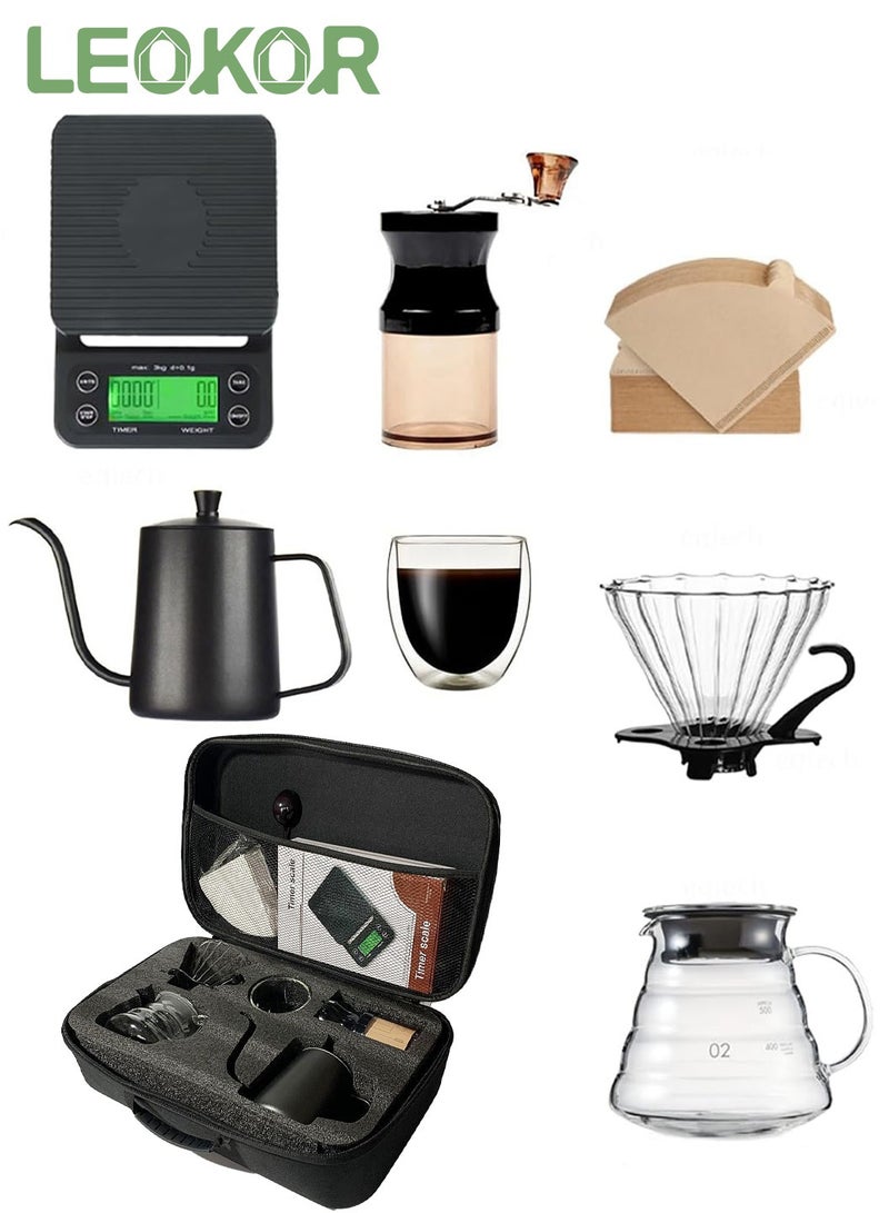 LEOKOR V60 Coffee Maker Set, Drip Coffee Maker Set, 8-Piece Coffee Tool with Portable Travel Bag, V60 Coffee Filter Set for Home, Travel, Camping - Image 1