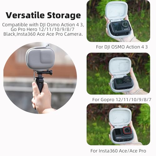 Flymile Carrying Case for DJI Osmo Action 5 Pro/4/3, Small Storage Bag for GoPro, PU Hard Travel Protector Case for Insta360 Ace/Ace Pro/2 with Wrist Strap & Carabiner Protective Accessories(Grey) - Image 2