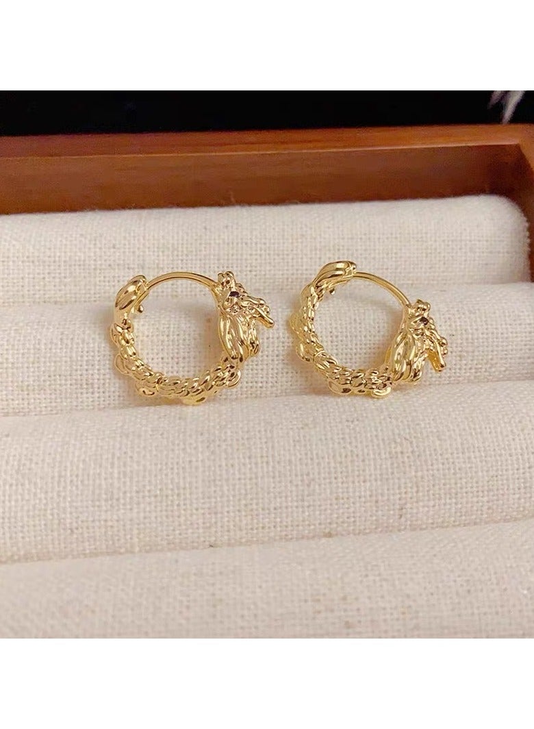 Golden Dragon Earring Clip Happiness Chinese Zodiac Hollow Earrings 