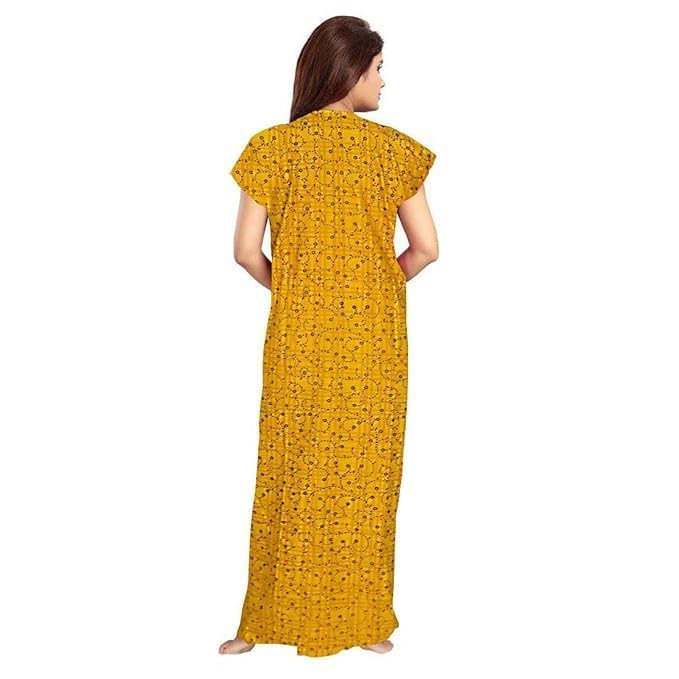Vlazom Women’s Cotton Printed Maxi Nighty – Ankle Length Night Dress Gown, Pack of 2, Free Size – Soft & Breathable Sleepwear (Yellow,Black, Free Size) - Image 3