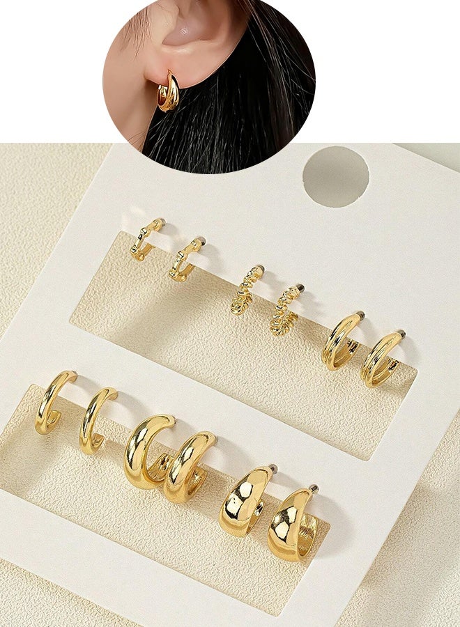 Happy D Fashion Coil Hoop Earrings Zinc Alloy Spring Design for Women Daily Decoration 6 Pairs/Set - Image 1