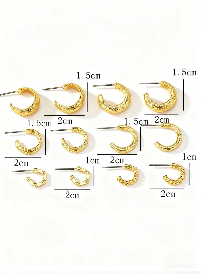 Happy D Fashion Coil Hoop Earrings Zinc Alloy Spring Design for Women Daily Decoration 6 Pairs/Set - Image 5