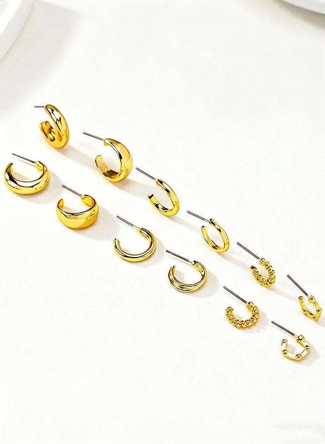 Happy D Fashion Coil Hoop Earrings Zinc Alloy Spring Design for Women Daily Decoration 6 Pairs/Set - Image 4