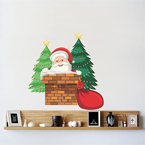 Dreamkraft PVC Vinyl Decorative Santa Claus with Chimney Tree Wall Sticker(60 X 58 CM) - Image 5