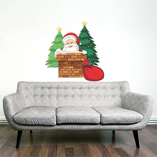 Dreamkraft PVC Vinyl Decorative Santa Claus with Chimney Tree Wall Sticker(60 X 58 CM) - Image 4
