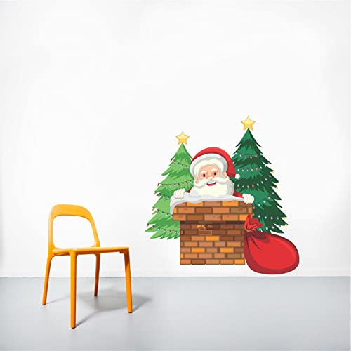 Dreamkraft PVC Vinyl Decorative Santa Claus with Chimney Tree Wall Sticker(60 X 58 CM) - Image 2