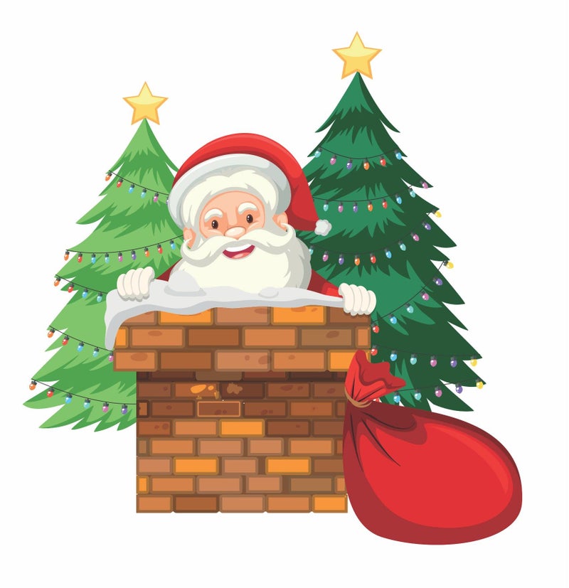 Dreamkraft PVC Vinyl Decorative Santa Claus with Chimney Tree Wall Sticker(60 X 58 CM) - Image 1