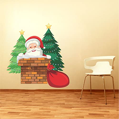 Dreamkraft PVC Vinyl Decorative Santa Claus with Chimney Tree Wall Sticker(60 X 58 CM) - Image 3