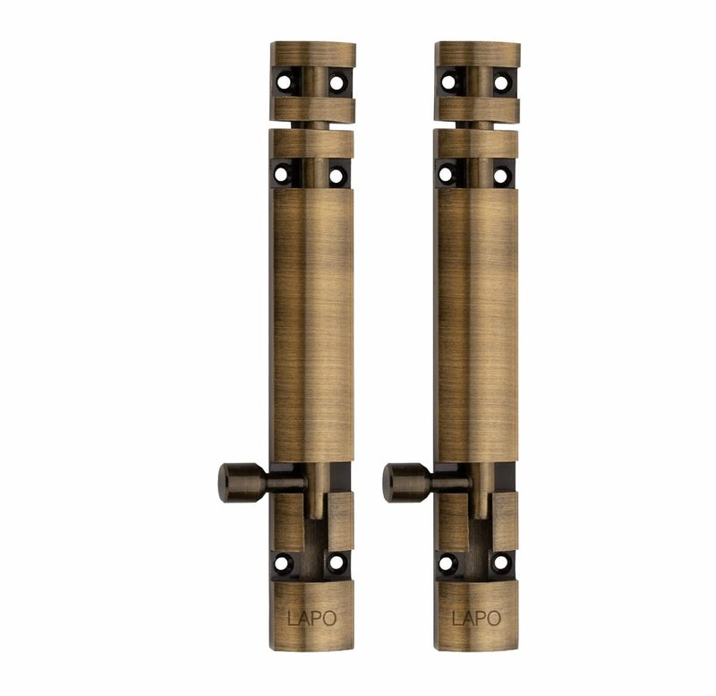 LAPO عبوة 2 من برغي البرج الألمنيوم الممتاز 6 بوصة، برغي البرج للباب الرئيسي والحمام، قفل الباب كندي لغرفة النوم، شيتاكني، برغي البرج للأبواب والنوافذ المنزلية والمكتبية (تشطيب عتيق، عبوة من 2) - Image 1