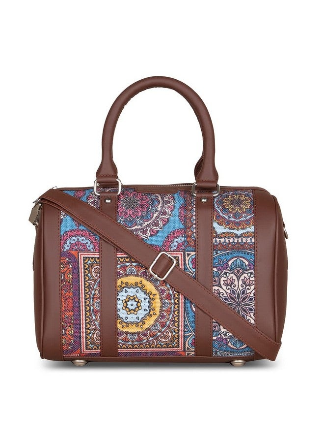 ZOUK حقائب يد مصنوعة يدويًا من الجلد النباتي المطبوعة للنساء من زوك مع مقبضين مزدوجين وحزام قابل للفصل (متعدد الألوان) - Image 2