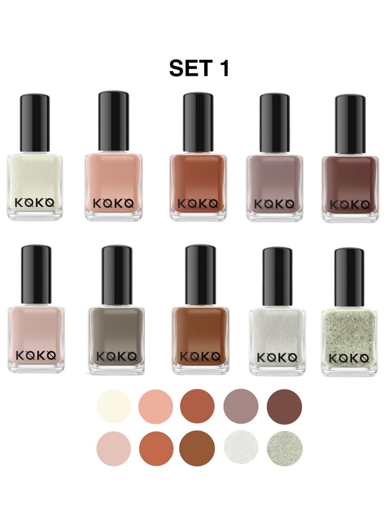 KOKO 10 PCS KOKO Nail Polish Set, 10 Shades Collection Pantone Color of the Year Glossy and Glitter Top Coat Nail Polish Gift for Women and Girls  - Image 1