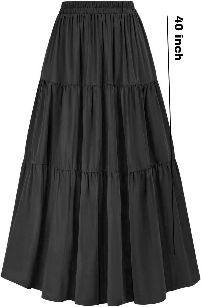 JANAK Women's Faux Crepe Maxi Skirt, Adjustable Waist, Ruffle Pattern 585 (Black) - Image 2