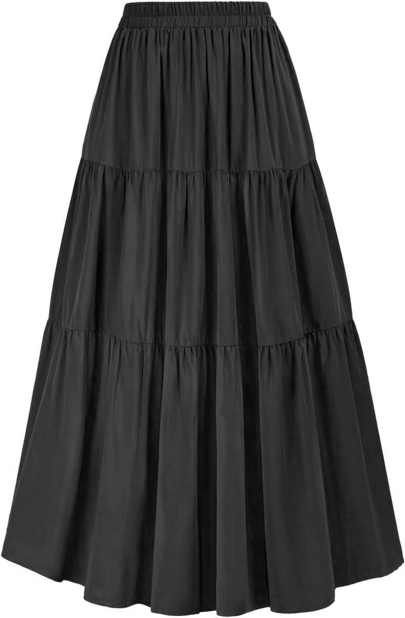 JANAK Women's Faux Crepe Maxi Skirt, Adjustable Waist, Ruffle Pattern 585 (Black) - Image 3