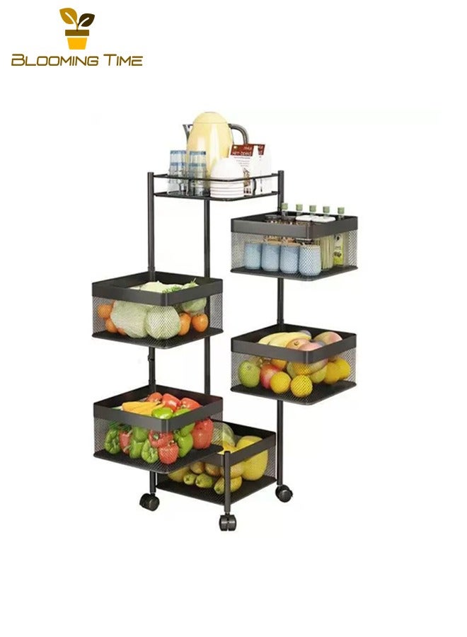 BLOOMING TIME Kitchen Swivel Shelf, Floor To Ceiling Home Multifunctional Vegetable Corner Rack, Multi-Layer Fruit and Vegetable Storage Rack, Living Room Kitchen Installation Simple Swivel Shelf, Black  - Image 2