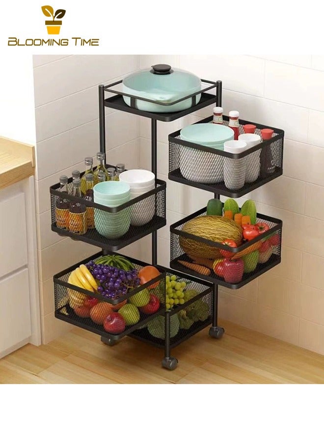 BLOOMING TIME Kitchen Swivel Shelf, Floor To Ceiling Home Multifunctional Vegetable Corner Rack, Multi-Layer Fruit and Vegetable Storage Rack, Living Room Kitchen Installation Simple Swivel Shelf, Black  - Image 3
