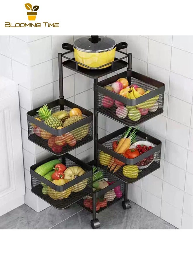 BLOOMING TIME Kitchen Swivel Shelf, Floor To Ceiling Home Multifunctional Vegetable Corner Rack, Multi-Layer Fruit and Vegetable Storage Rack, Living Room Kitchen Installation Simple Swivel Shelf, Black  - Image 4