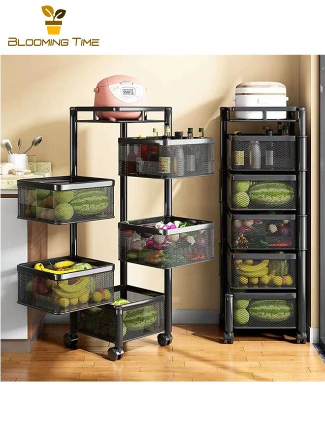 BLOOMING TIME Kitchen Swivel Shelf, Floor To Ceiling Home Multifunctional Vegetable Corner Rack, Multi-Layer Fruit and Vegetable Storage Rack, Living Room Kitchen Installation Simple Swivel Shelf, Black  - Image 5