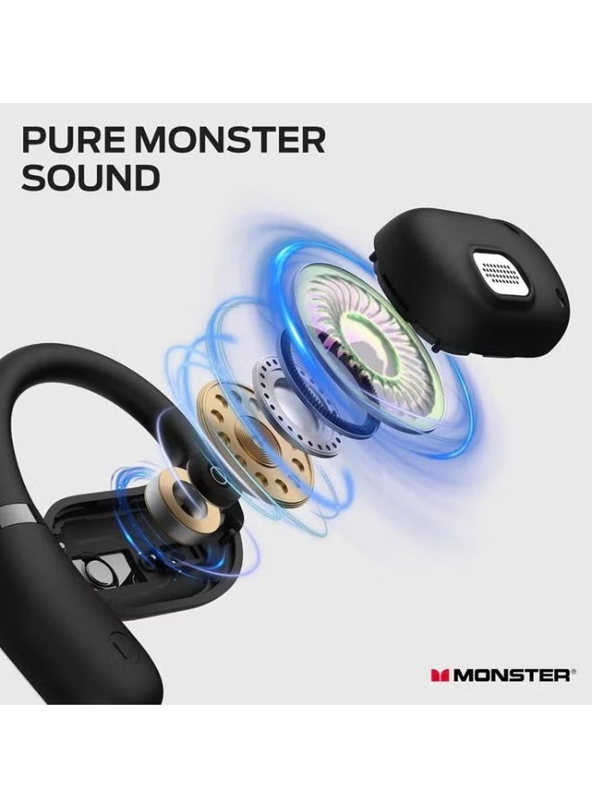 Monster Wireless Open Ear Bluetooth Earbuds with Charging Case, Air Conduction Sports Headphones, HD Stereo Sound, Rechargeable Open Ear Headset with Built-in Mic, Secure Comfortable Fit for Running Gym Cycling Gaming Travel & Daily Use - Image 4