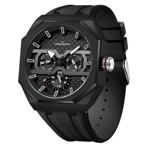 Daniel Hechter Paris kleber Collection Sporty Multifunction Watch for Men with Checkered Geometric Dial, Day & Date Display and Durable Silicon Strap - Image 1