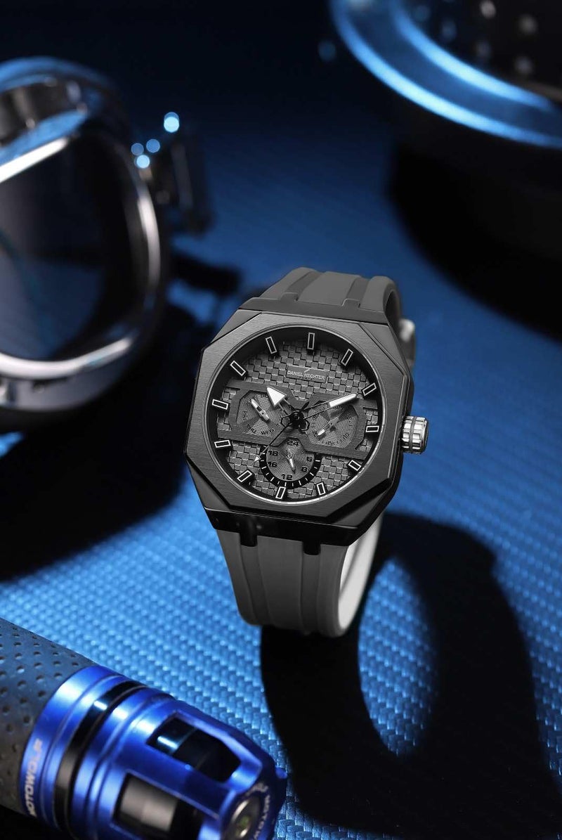 Daniel Hechter Paris kleber Collection Sporty Multifunction Watch for Men with Checkered Geometric Dial, Day & Date Display and Durable Silicon Strap - Image 3
