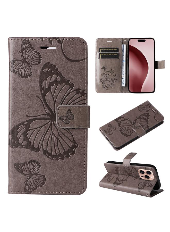 اس-توب جراب لهاتف iPhone 16 Pro، جراب هاتف جلدي قلاب بنقشة فراشة ثلاثية الأبعاد - Image 1