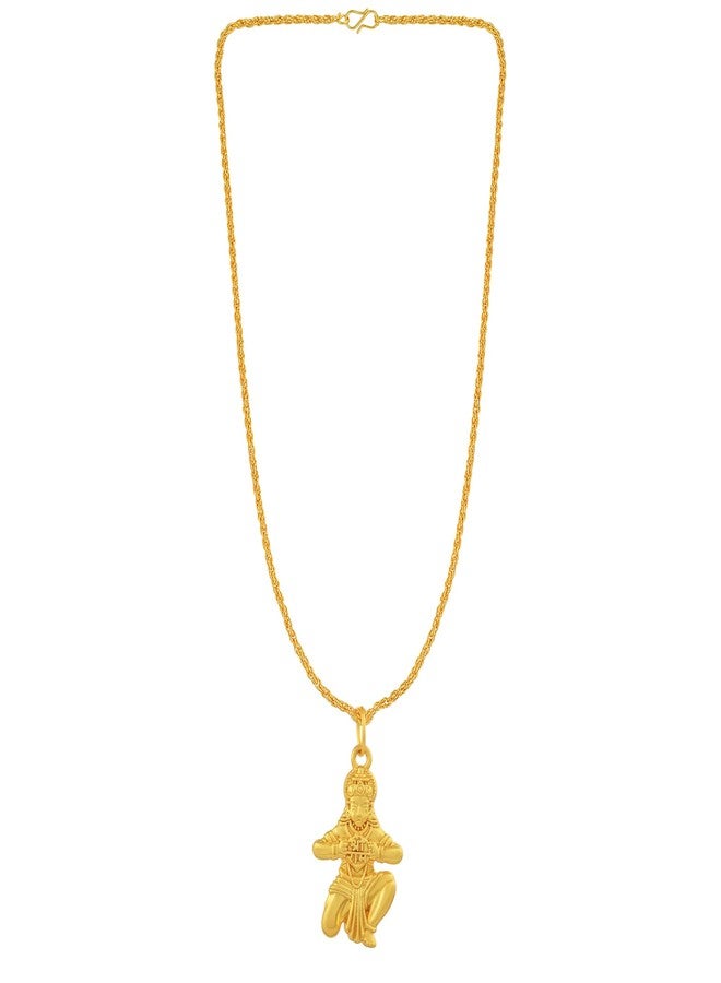 morir Gold Plated Brass Ram Bhakt Hanuman Hindu God Pendant Necklace With Chain Temple Jewellery For Unisex - Image 5