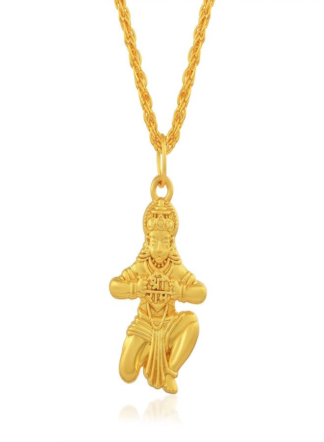 morir Gold Plated Brass Ram Bhakt Hanuman Hindu God Pendant Necklace With Chain Temple Jewellery For Unisex - Image 1