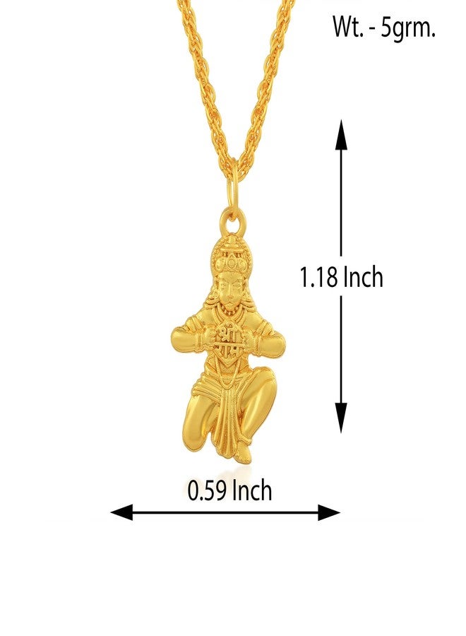 morir Gold Plated Brass Ram Bhakt Hanuman Hindu God Pendant Necklace With Chain Temple Jewellery For Unisex - Image 2