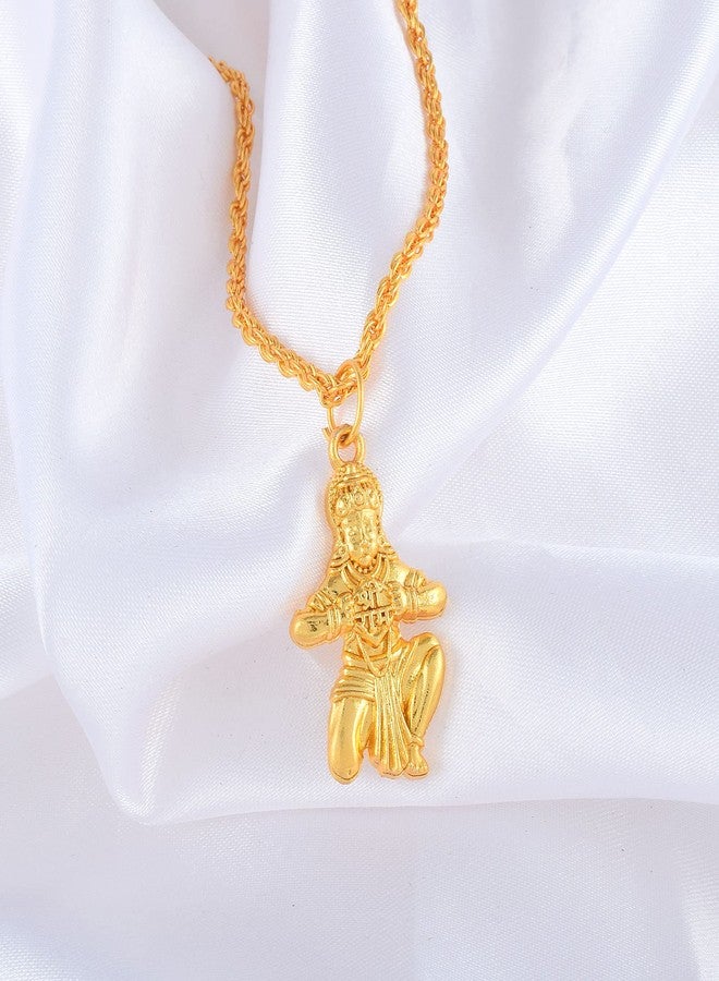 morir Gold Plated Brass Ram Bhakt Hanuman Hindu God Pendant Necklace With Chain Temple Jewellery For Unisex - Image 4