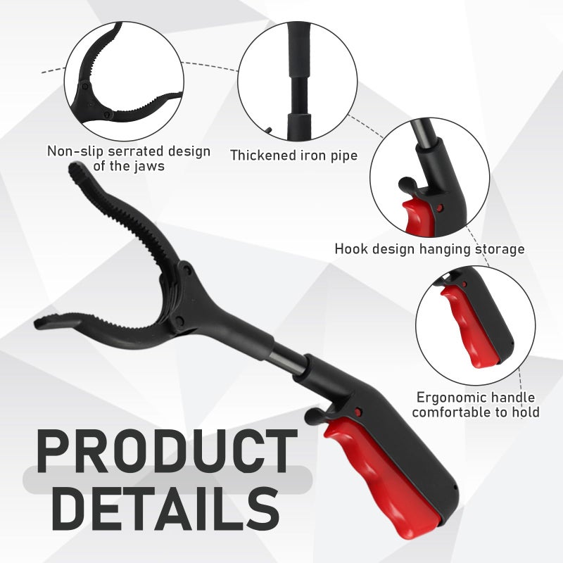 ROBOHOOK Short Grabber Reacher Tool 2 PCS,Small Grabber Reacher Tools Non-Slip Ergonomic Handle,Portable for Elderly, Disabled, Sanitation Workers,11.02in,Black Red - Image 2